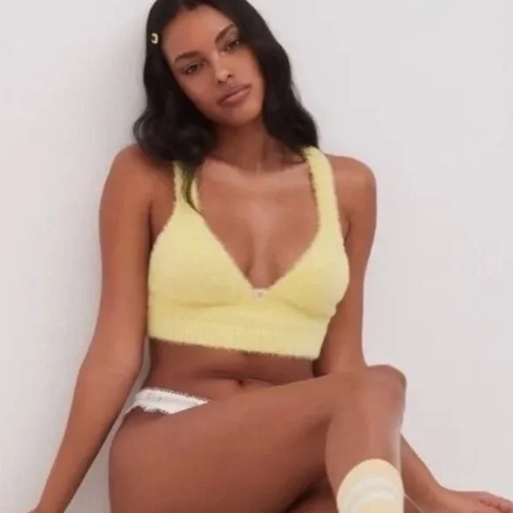 For Love & Lemons Fuzzy Devon Tank Crop Yellow L - Picture 2 of 3